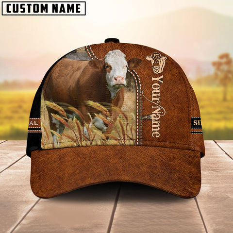 Joycorners Simmental Cattle Leather Pattern Customized Name Cap
