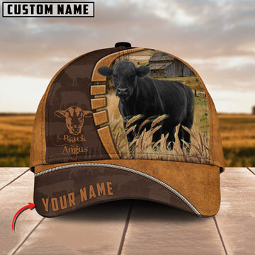 Joycorners Black Angus Cattle Leather Pattern Customized Name Cap