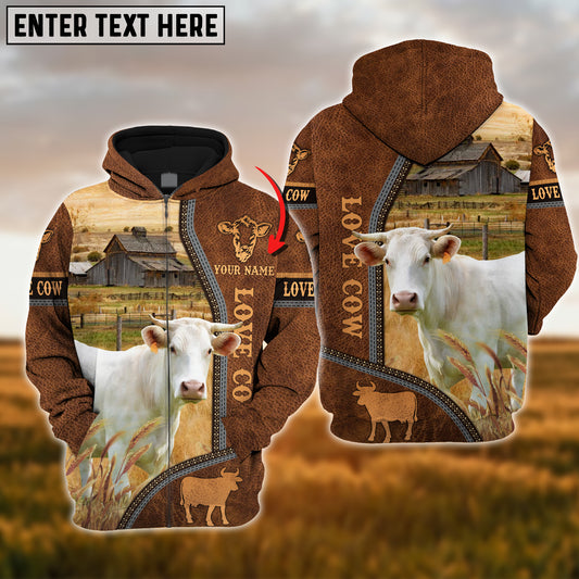 Joycorners Custom Name Charolais Cattle 3D Printed Hoodie