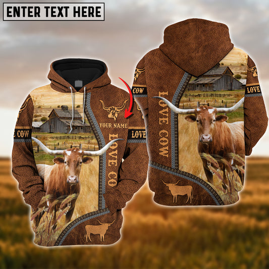 Joycorners Custom Name Texas Longhorn Cattle 3D Printed Hoodie