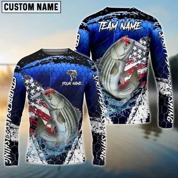 Joycorners Striped Bass Fishing Dark Blue Scratch Sport Custom Name, Team Name Shirt