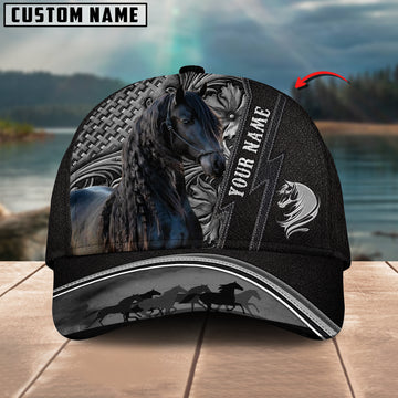 Joycorners Friesian Horse Carving Leather Pattern Custom Name 3D Classic Cap