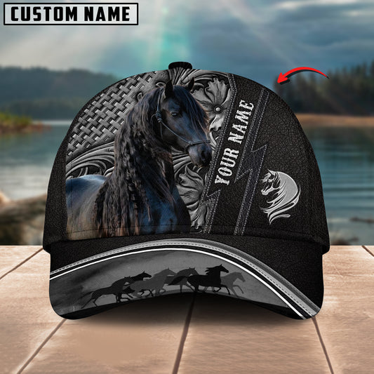 Joycorners Friesian Horse Carving Leather Pattern Custom Name 3D Classic Cap