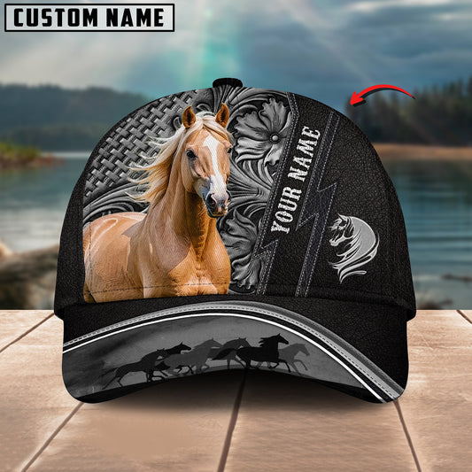 Joycorners Palomino Horse Carving Leather Pattern Custom Name 3D Classic Cap