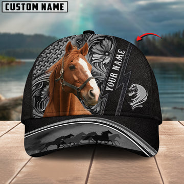 Joycorners Thoroughbred Horse Carving Leather Pattern Custom Name 3D Classic Cap