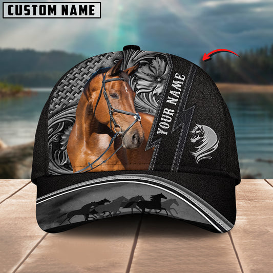 Joycorners Warmblood Horse Carving Leather Pattern Custom Name 3D Classic Cap