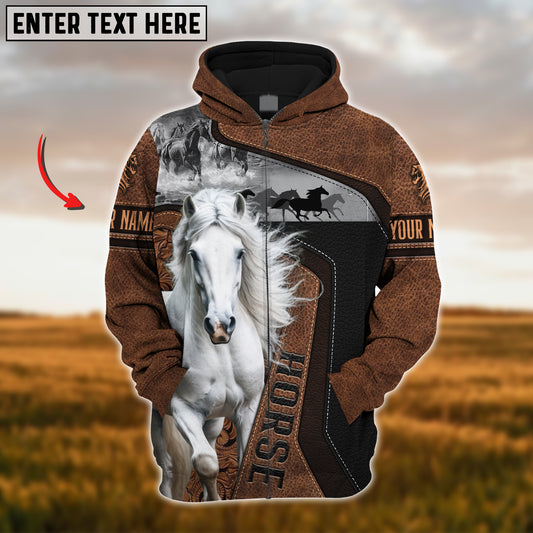 Joycorners Custom Name White Horse Lovers 3D Hoodie