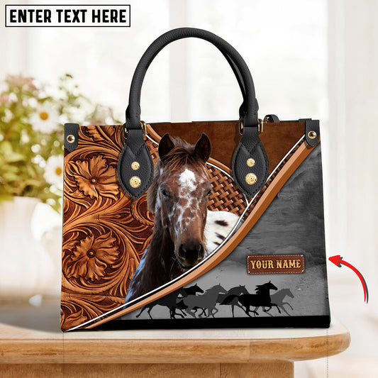 JC Appaloosa Horse Carving Leather Pattern Custom Name 3D Leather Handbag