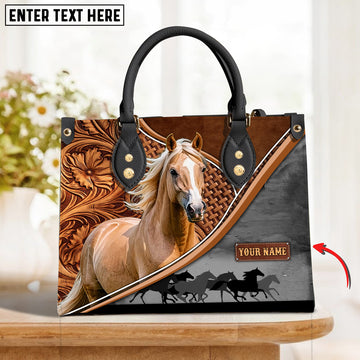 JC Palomino Horse Carving Leather Pattern Custom Name 3D Leather Handbag