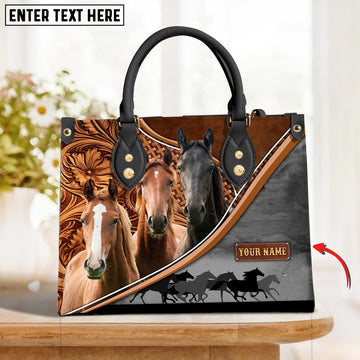 JC Horse Lovers Carving Leather Pattern Custom Name 3D Leather Handbag