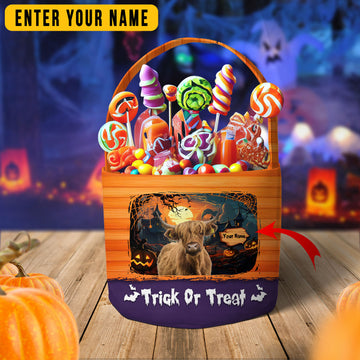 Joycorners Highland Cattle Trick Or Treat Personalized Name Halloween Spooky Candy Basket