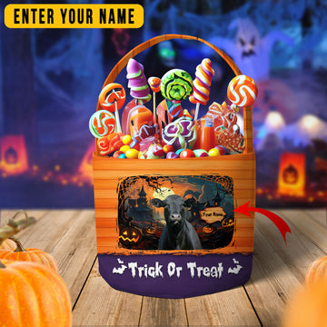 Joycorners Black Angus Cattle Trick Or Treat Personalized Name Halloween Spooky Candy Basket