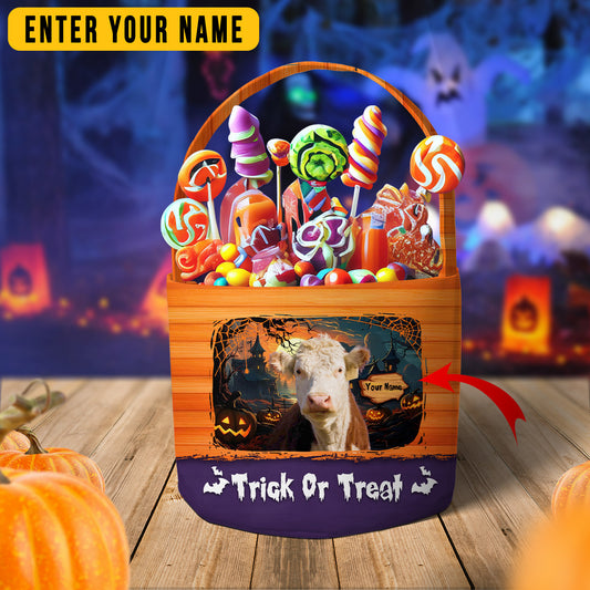 Joycorners Hereford Cattle Trick Or Treat Personalized Name Halloween Spooky Candy Basket