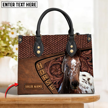 JC Appaloosa Horse Carving Leather Pattern Custom Name 3D Leather Handbag
