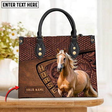 JC Palomino Horse Carving Leather Pattern Custom Name 3D Leather Handbag