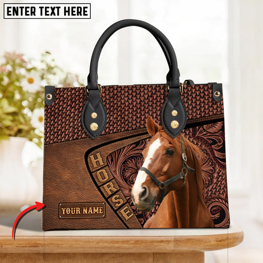 JC Thoroughbred Horse Carving Leather Pattern Custom Name 3D Leather Handbag