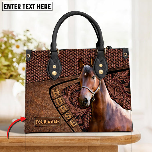 JC Morgan Horse Carving Leather Pattern Custom Name 3D Leather Handbag