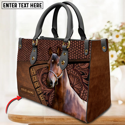 JC Morgan Horse Carving Leather Pattern Custom Name 3D Leather Handbag