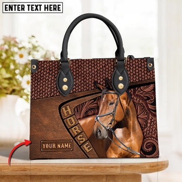 JC Warmblood Horse Carving Leather Pattern Custom Name 3D Leather Handbag