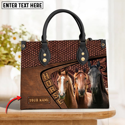 JC Horse Lovers Carving Leather Pattern Custom Name 3D Leather Handbag