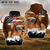 Joycorners Custom Name American Quarter Horse US Flag 3D Hoodie