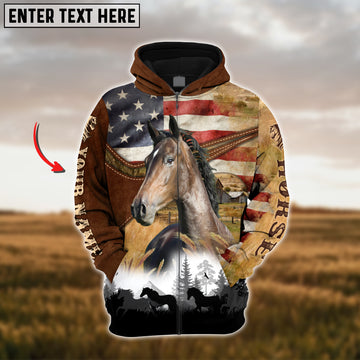 Joycorners Custom Name Hackney Horse Lovers US Flag 3D Hoodie