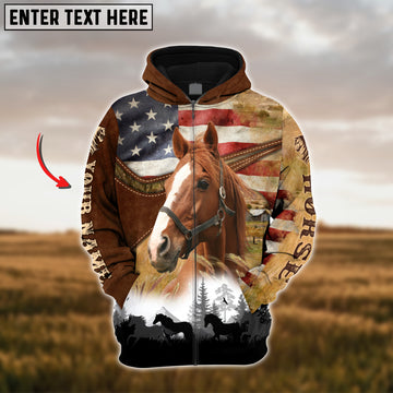 Joycorners Custom Name Thoroughbred Horse Lovers US Flag 3D Hoodie