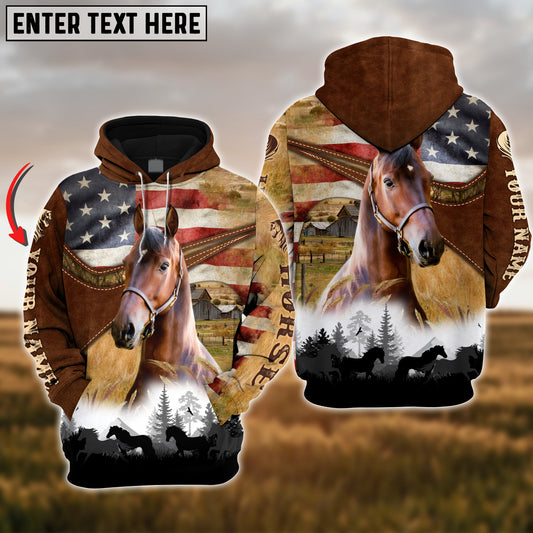 Joycorners Custom Name Morgan Horse Lovers US Flag 3D Hoodie