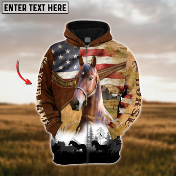 Joycorners Custom Name Morgan Horse Lovers US Flag 3D Hoodie