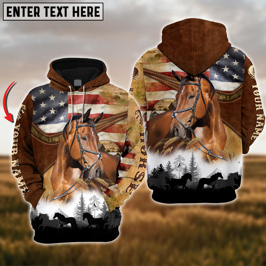 Joycorners Custom Name Warmblood Horse Lovers US Flag 3D Hoodie