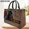 JC Friesian Horse Never Walk Alone Custom Name 3D Leather Handbag