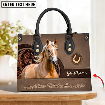 JC Palomino Horse Never Walk Alone Custom Name 3D Leather Handbag