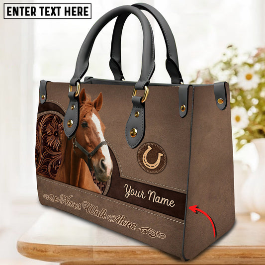 JC Thoroughbred Horse Never Walk Alone Custom Name 3D Leather Handbag