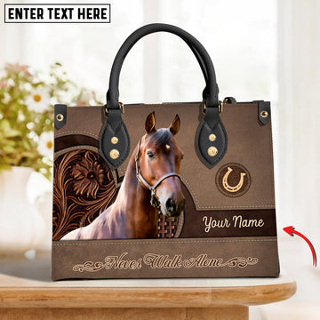 JC Morgan Horse Never Walk Alone Custom Name 3D Leather Handbag