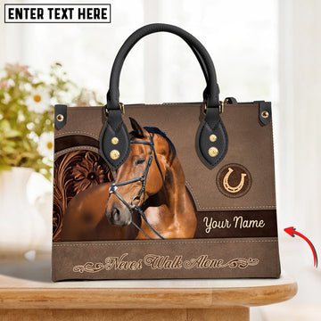 JC Warmblood Horse Never Walk Alone Custom Name 3D Leather Handbag