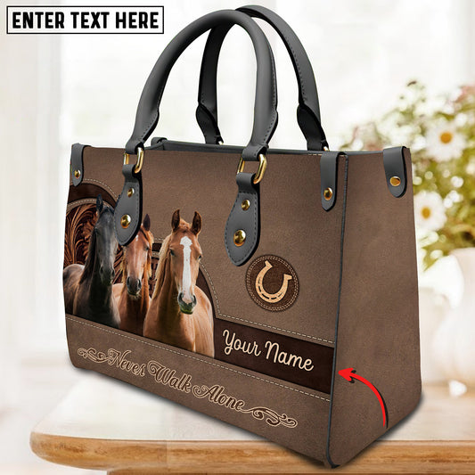 JC Horse Lovers Never Walk Alone Custom Name 3D Leather Handbag