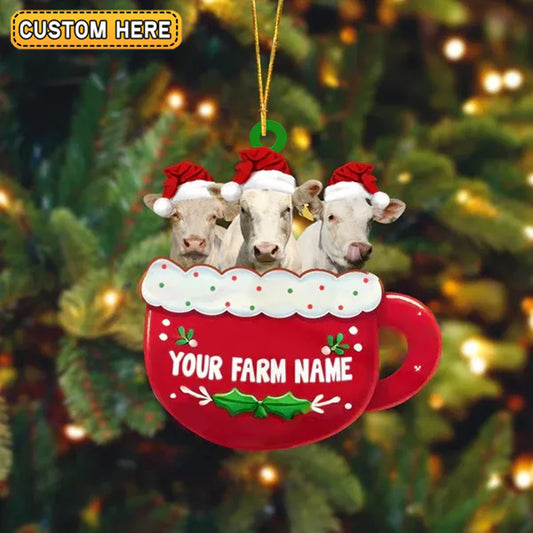 Joycorners Charolais Cattle Christmas Cup Custom Shape Acrylic Ornament