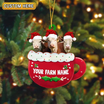 Joycorners Hereford Cattle Christmas Cup Custom Shape Acrylic Ornament