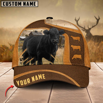 Joycorners Black Angus Cattle Leather Pattern Customized Name Cap