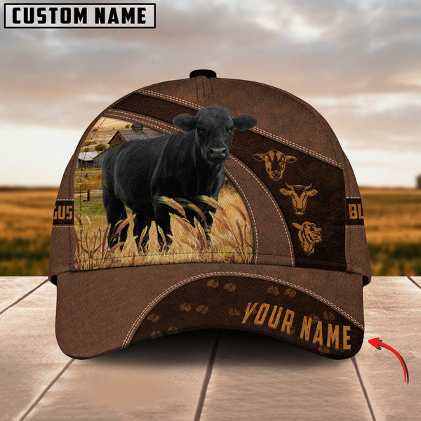 Joycorners Black Angus Cattle Leather Pattern Customized Name Cap