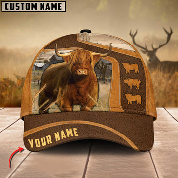 Joycorners Highland Cattle Leather Pattern Customized Name Cap
