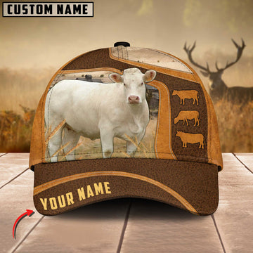 Joycorners Charolais Cattle Leather Pattern Customized Name Cap