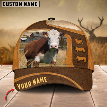 Joycorners Hereford Cattle Leather Pattern Customized Name Cap