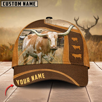 Joycorners Texas Longhorn Cattle Leather Pattern Customized Name Cap