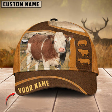 Joycorners Simmental Cattle Leather Pattern Customized Name Cap