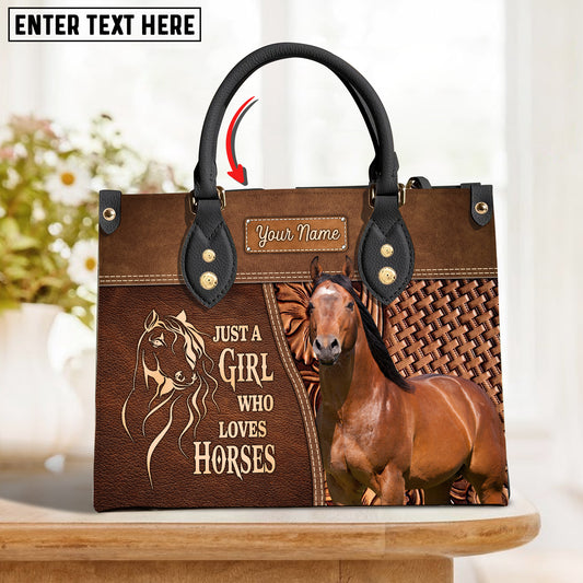 JC American Quarter Horse Just A Girl Who Loves Horses Custom Name 3D Leather Handbag