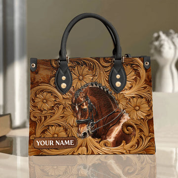 JC Horse Lovers Carving Leather Pattern Custom Name 3D Leather Handbag