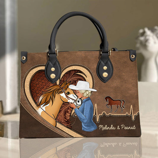 JC Horse Lovers Carving Leather Pattern Custom Name 3D Leather Handbag