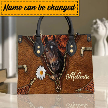 JC Horse Lovers Carving Leather Pattern Custom Name 3D Leather Handbag