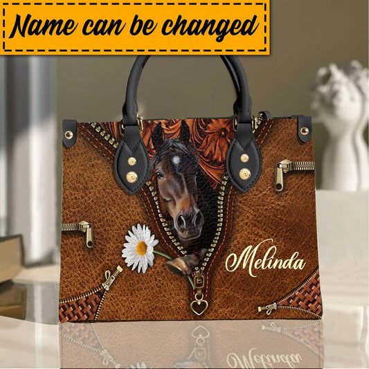 JC Horse Lovers Carving Leather Pattern Custom Name 3D Leather Handbag